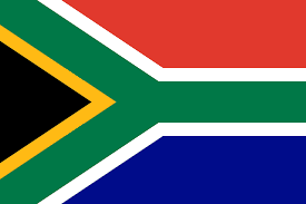 South African national flag with a Y-shaped design featuring black, green, gold