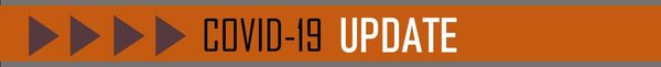Orange and dark gray banner with triangular shapes and text reading "COVID-19 UPDATE" in bold black letters