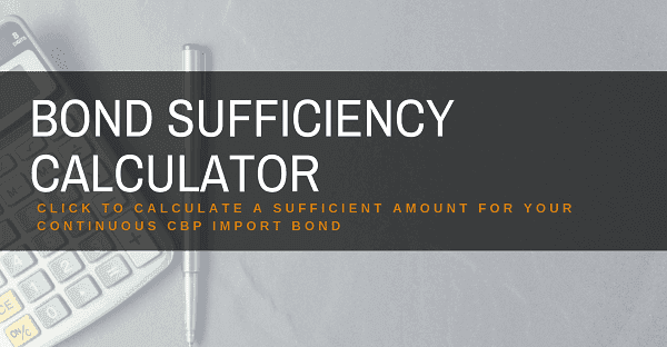 Bond Sufficiency Calculator webpage with text overlay, calculator buttons, and a pen on a gray background