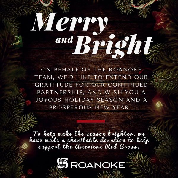 Holiday greeting card with pine branches, red berries, and white "Merry and Bright" text on dark wood background
