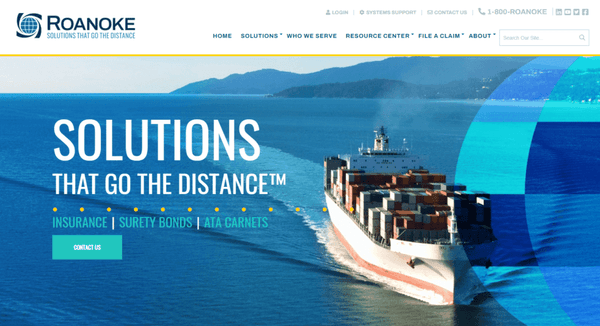 A large container ship sailing on blue waters with mountains in the background, representing Roanoke's maritime