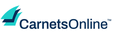 CarnetsOnline logo with stylized teal and dark blue pages or layers in a fanned-out design next to the company name